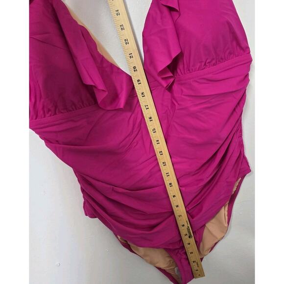 J.Crem Ruched Ruffle One Piece Swimsuit Fucsia Size 22 BP222 - Picture 6 of 11